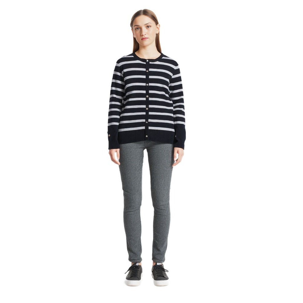 Women‎ Cardigan Liz Claiborne Womens Crew Neck Long Sleeve Button Striped  Sz M